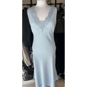 Vintage Womens Blue Beaded Sequin V-Neck Sleeveless Formal Dress Size 8